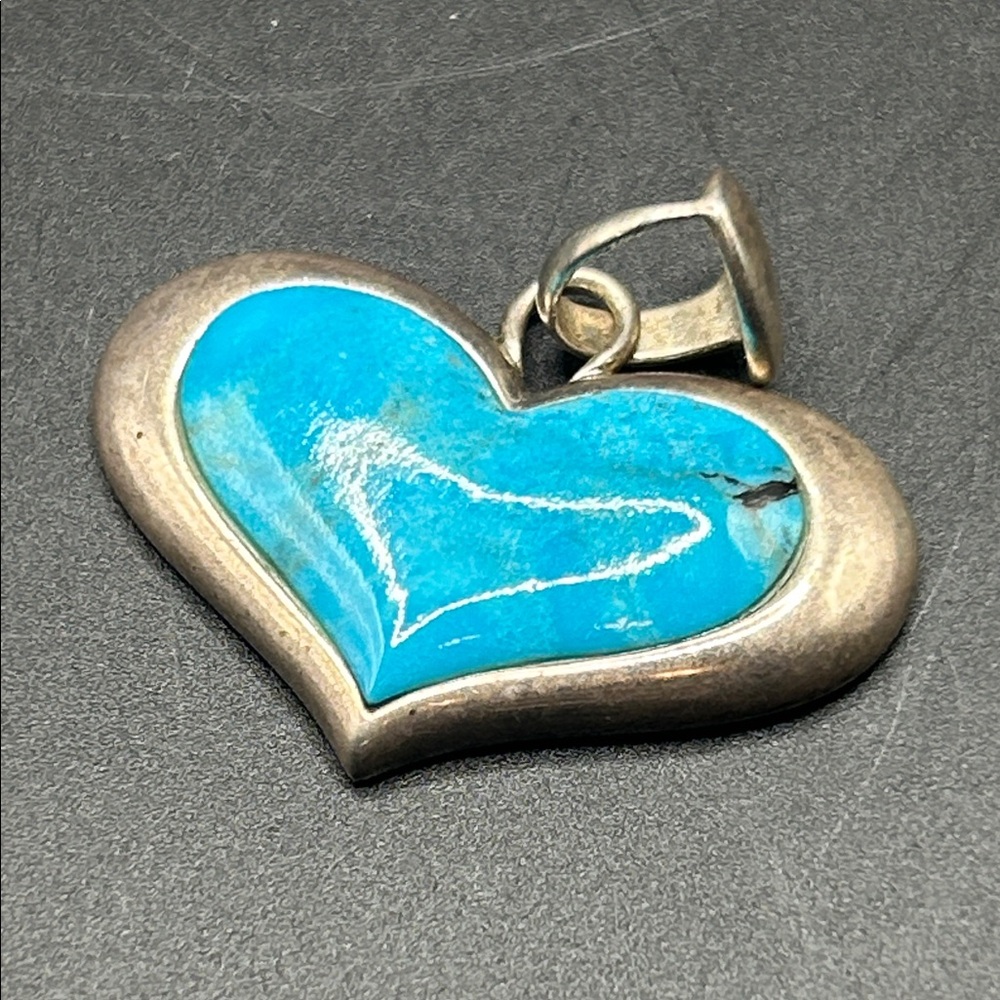 SX Sally C Treasures Sterling Silver Turquoise Toned Stone Heart Pendant Jewelry